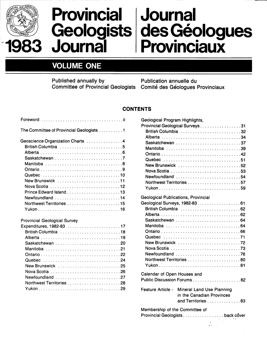 Provincial Geologists Journal Des Geologues Provinciaux