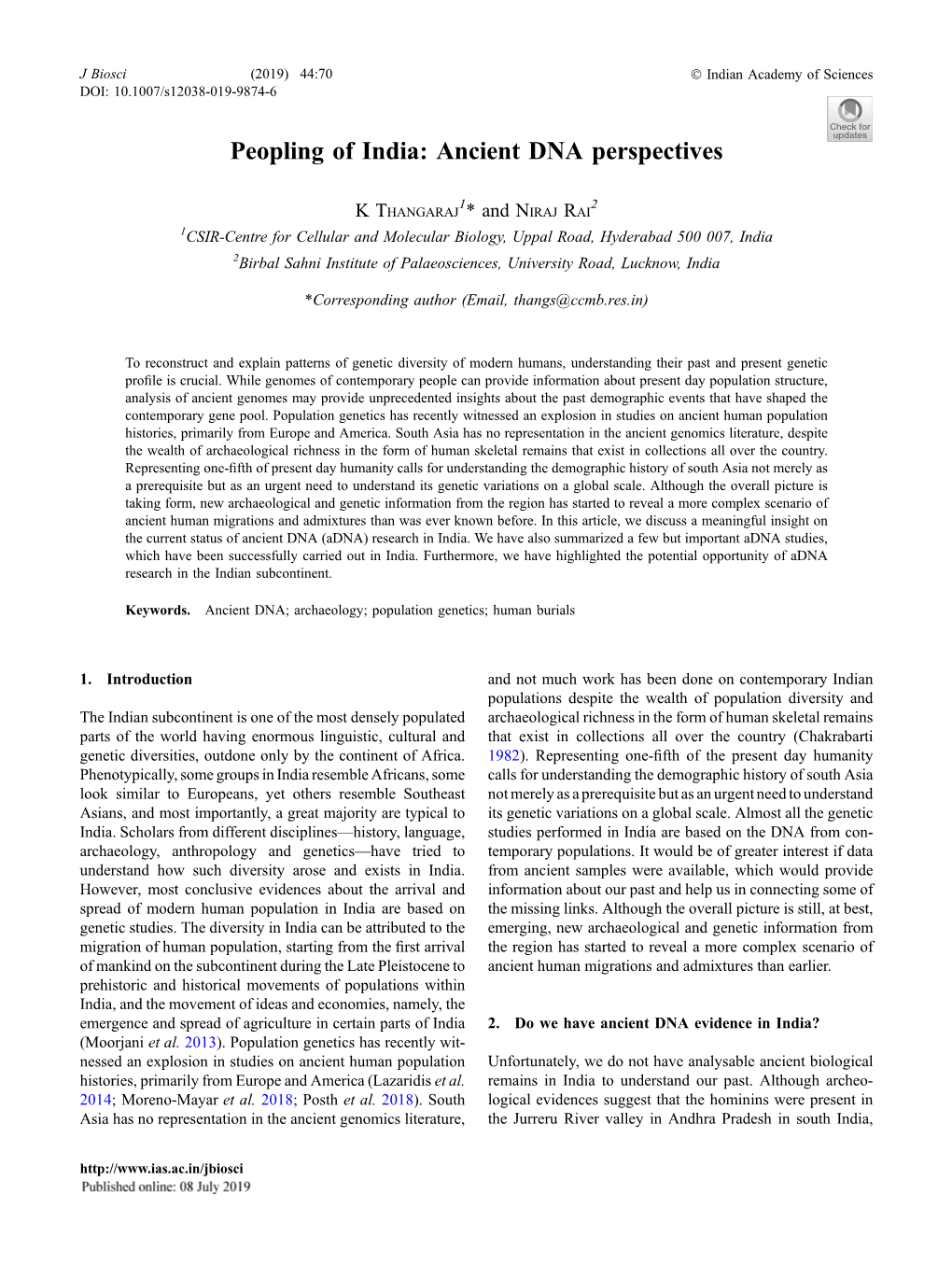 Peopling of India: Ancient DNA Perspectives