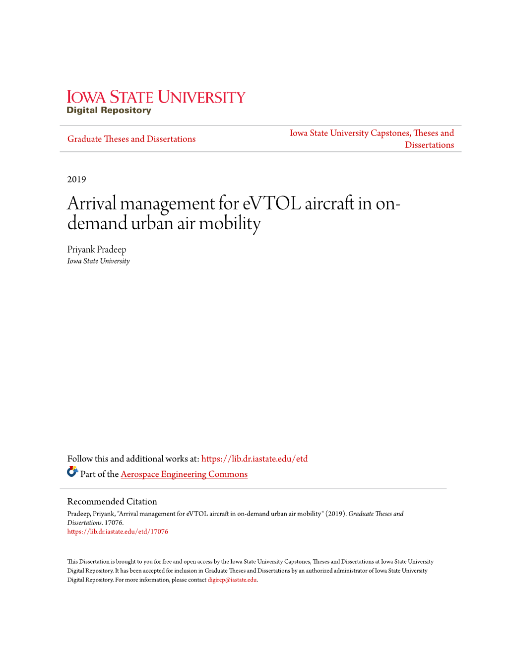 Arrival Management for Evtol Aircraft in On-Demand Urban Air Mobility