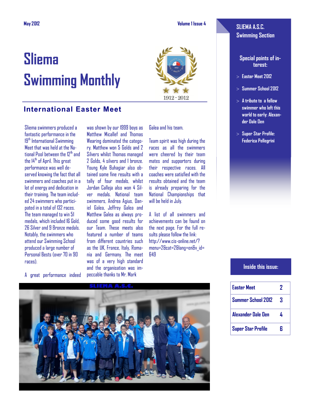 Sliema Swimming Monthly Is Reaching All the Members of Our Taht Il- Club