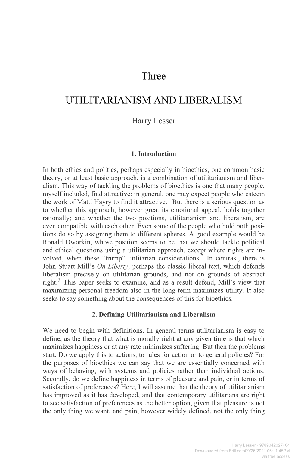 Three UTILITARIANISM and LIBERALISM