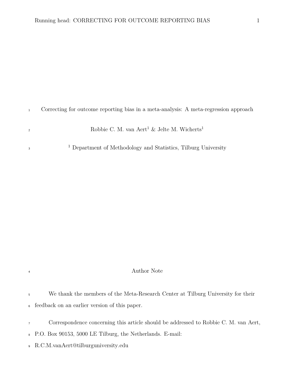 Correcting for Outcome Reporting Bias in a Meta-Analysis: a Meta-Regression Approach