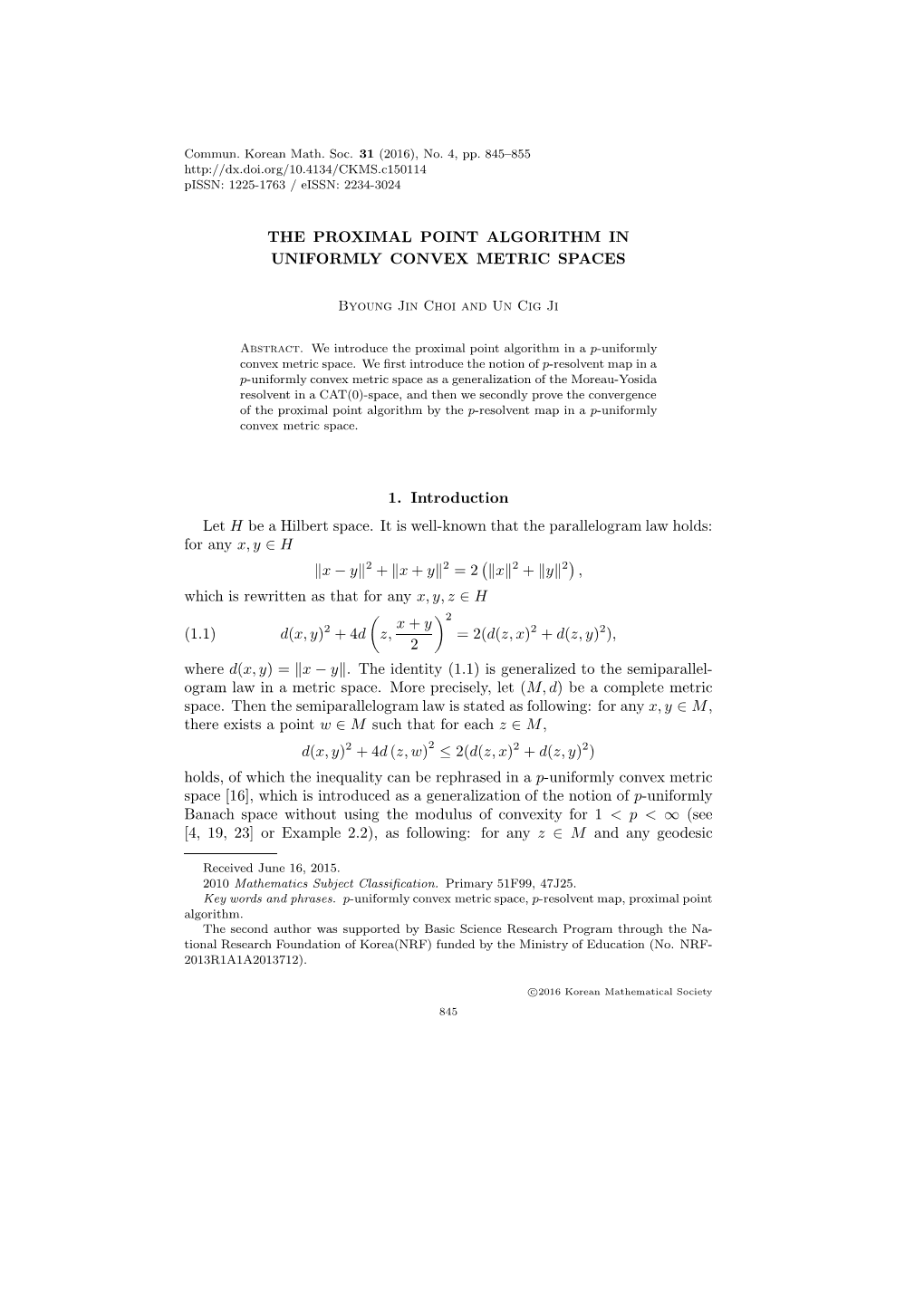 The Proximal Point Algorithm in Uniformly Convex Metric Spaces