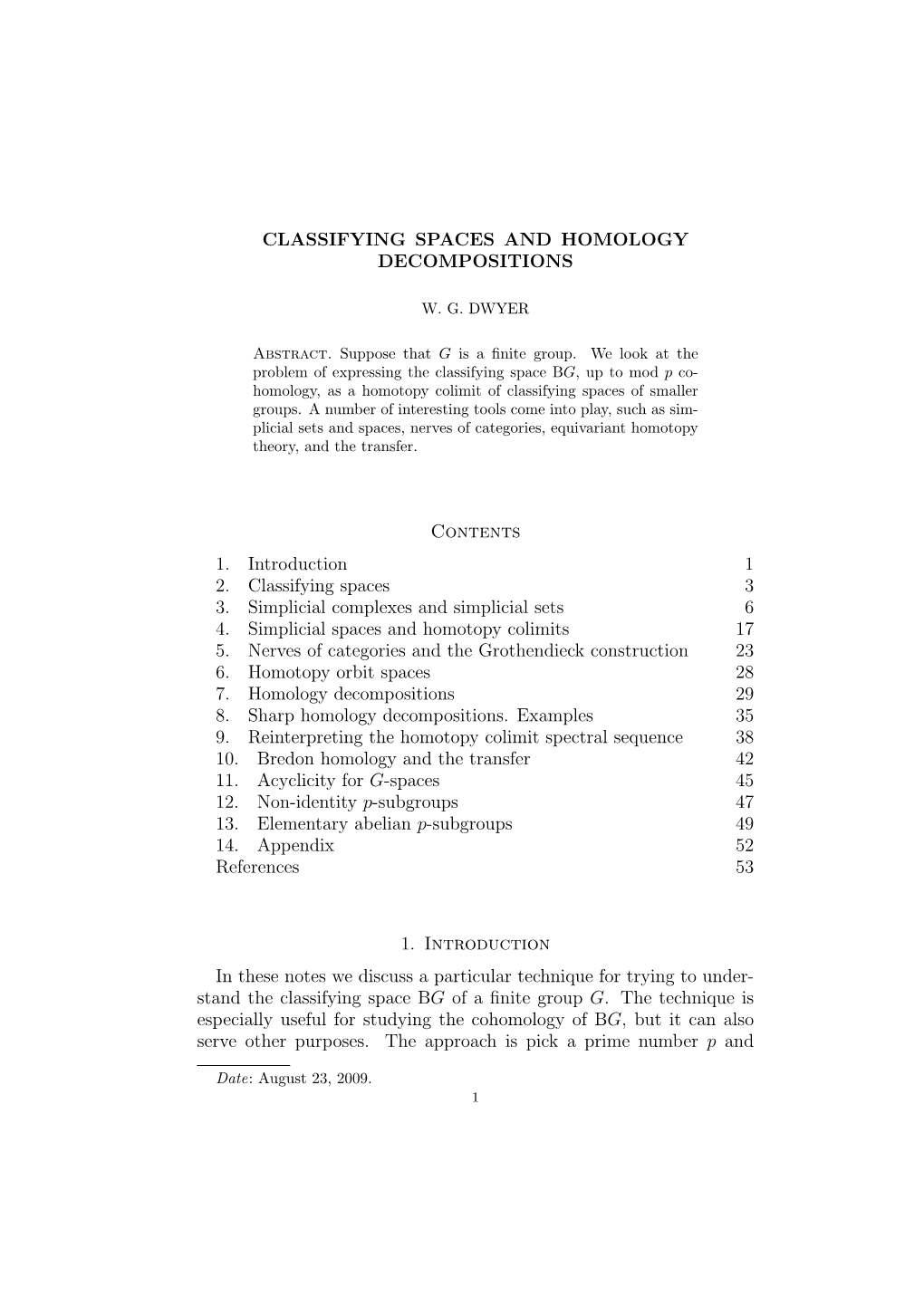 Classifying Spaces and Homology Decompositions