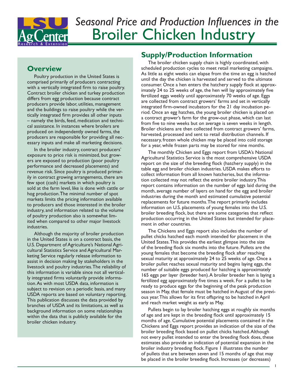 Seasonal Price and Production Influences in the Broiler Chicken Industry