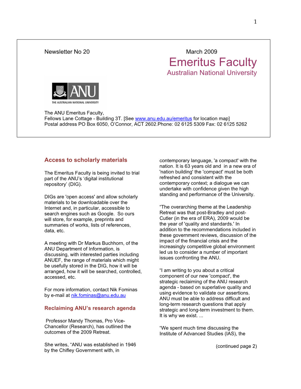 Emeritus Faculty Australian National University