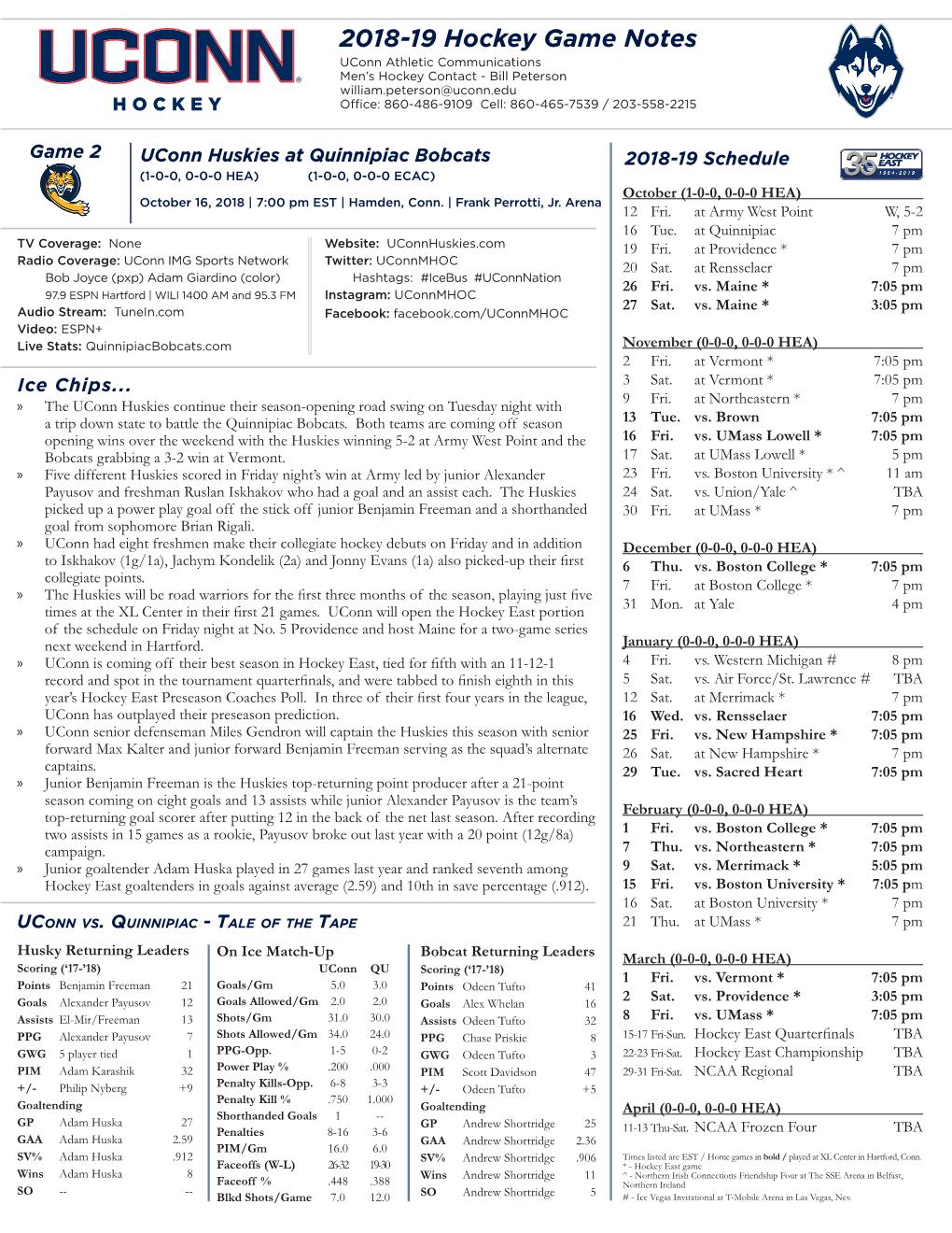 2018-19 Hockey Game Notes