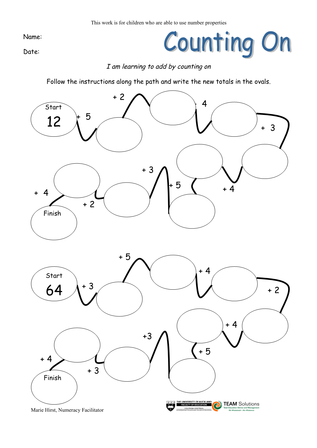 This Work Is for Children Who Are Able to Use Number Properties