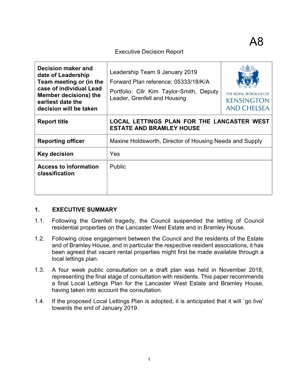 Local Lettings Plan Lancaster West Estate and Bramley House