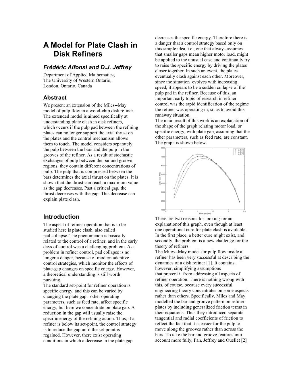 A Model for Plate Clash in Disk Refiners