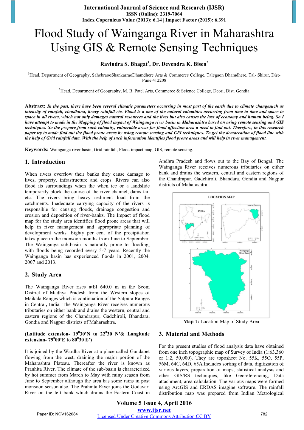 Flood Study of Wainganga River in Maharashtra Using GIS & Remote