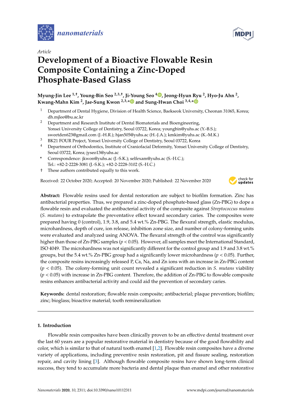 Development of a Bioactive Flowable Resin Composite Containing a Zinc-Doped Phosphate-Based Glass