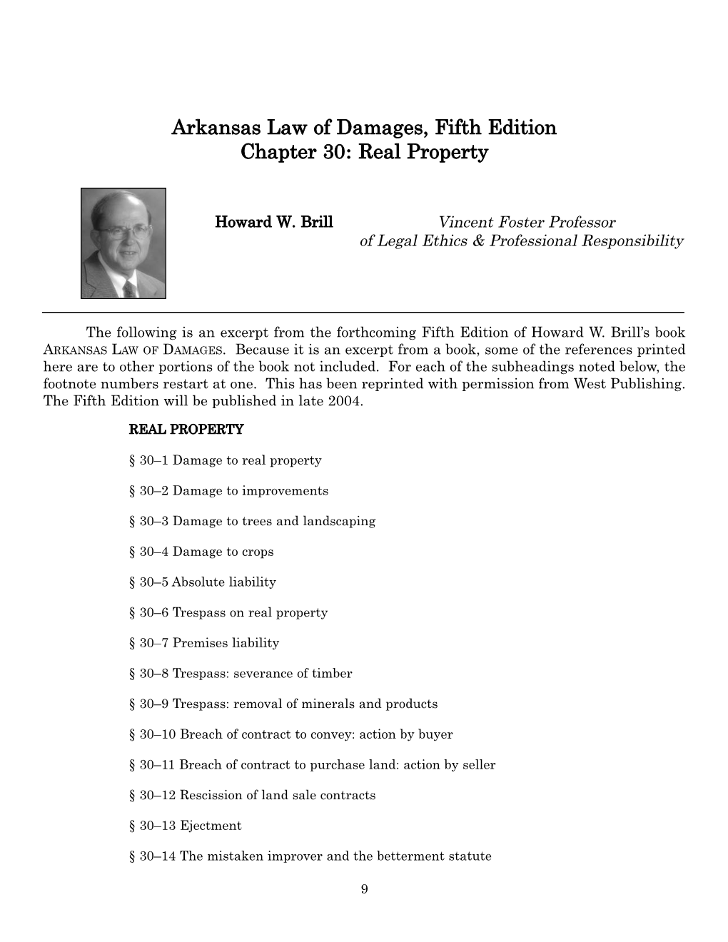 Arkansas Law of Damages, Fifth Edition Chapter 30: Real Property