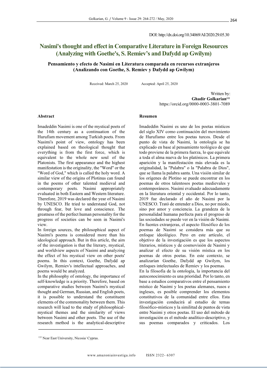 Nasimi's Thought and Effect in Comparative Literature in Foreign Resources (Analyzing with Goethe's, S