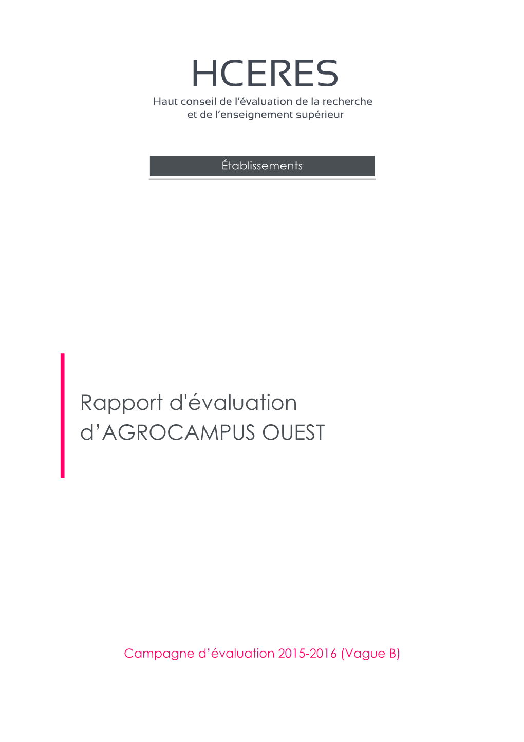 Rapport D'évaluation D'agrocampus OUEST