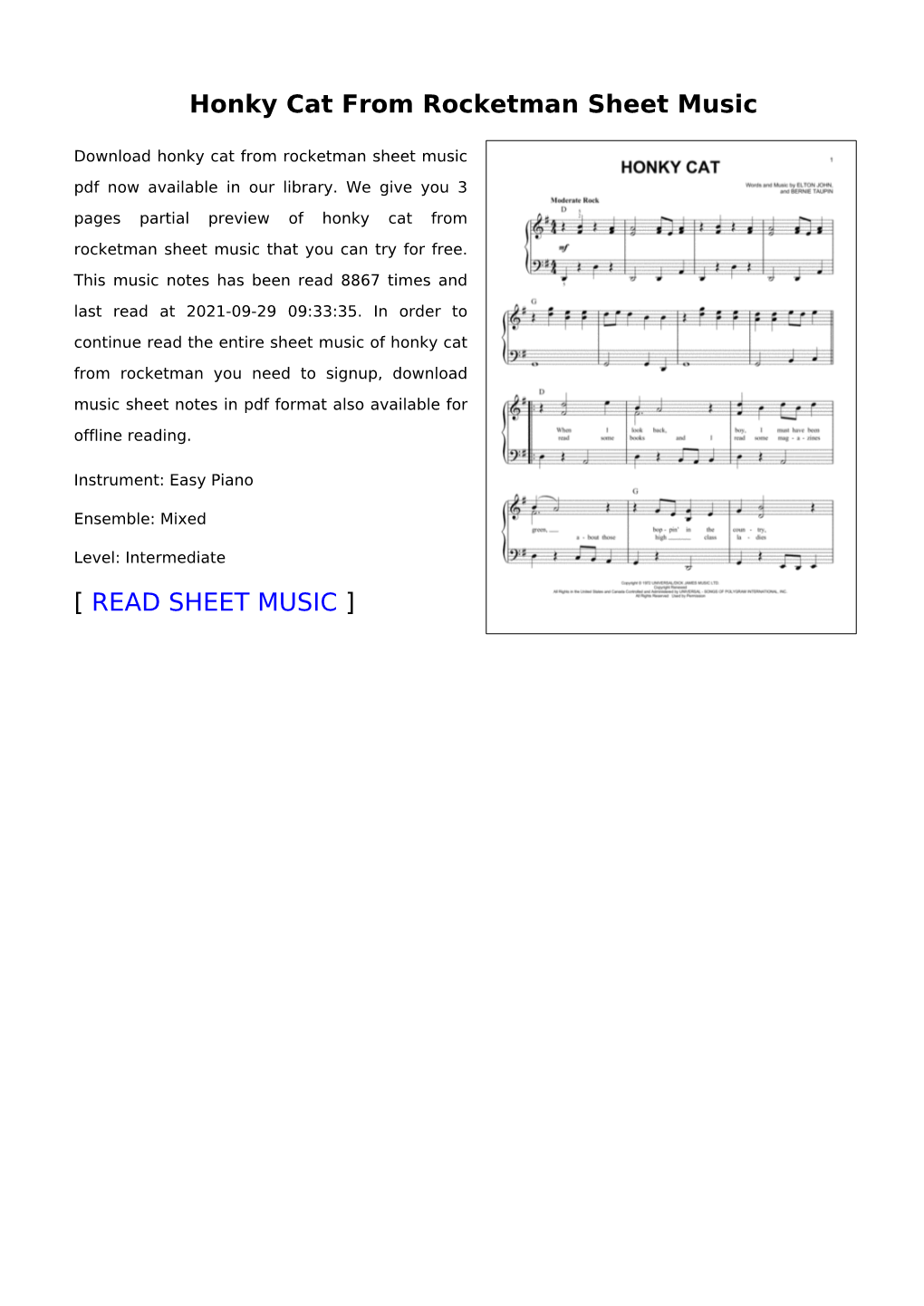 Honky Cat from Rocketman Sheet Music