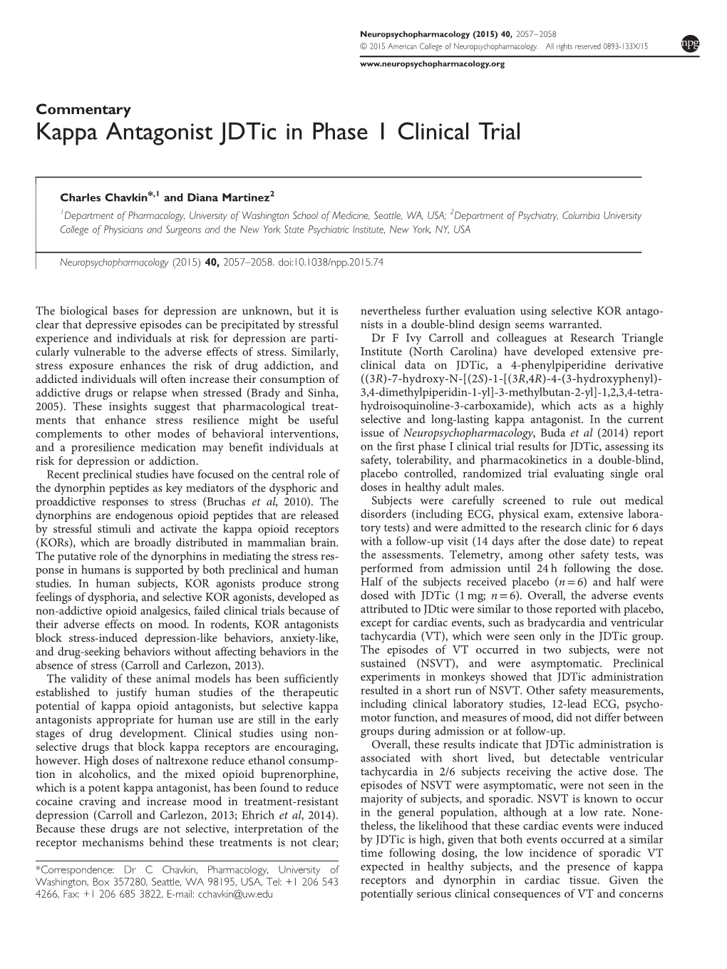 Kappa Antagonist Jdtic in Phase 1 Clinical Trial