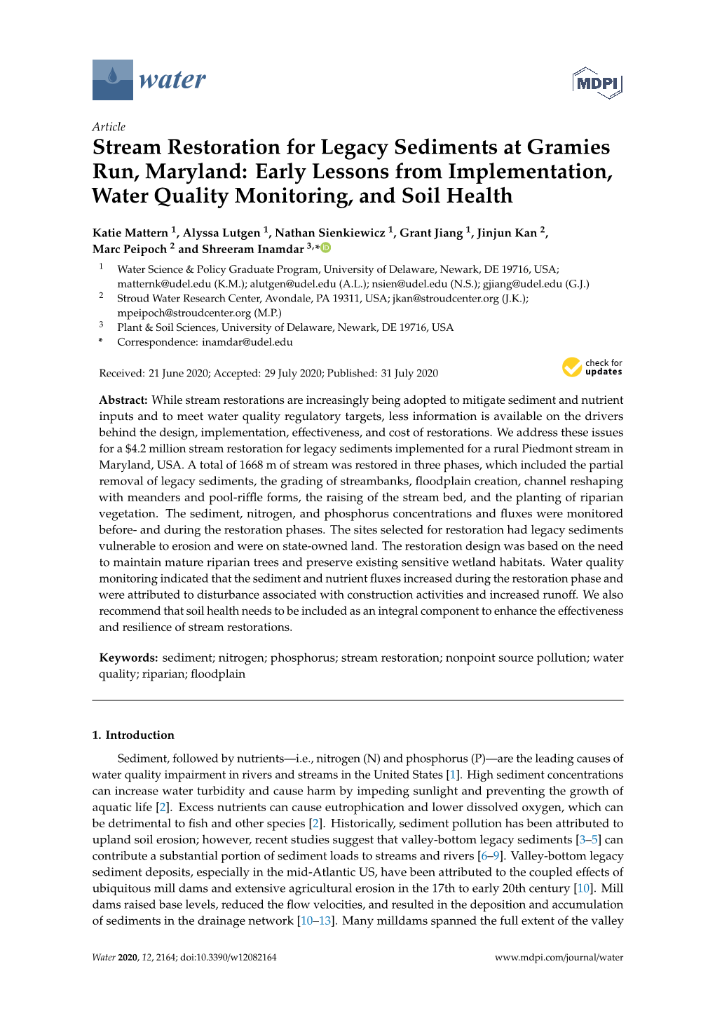 Stream Restoration for Legacy Sediments at Gramies Run, Maryland: Early Lessons from Implementation, Water Quality Monitoring, and Soil Health