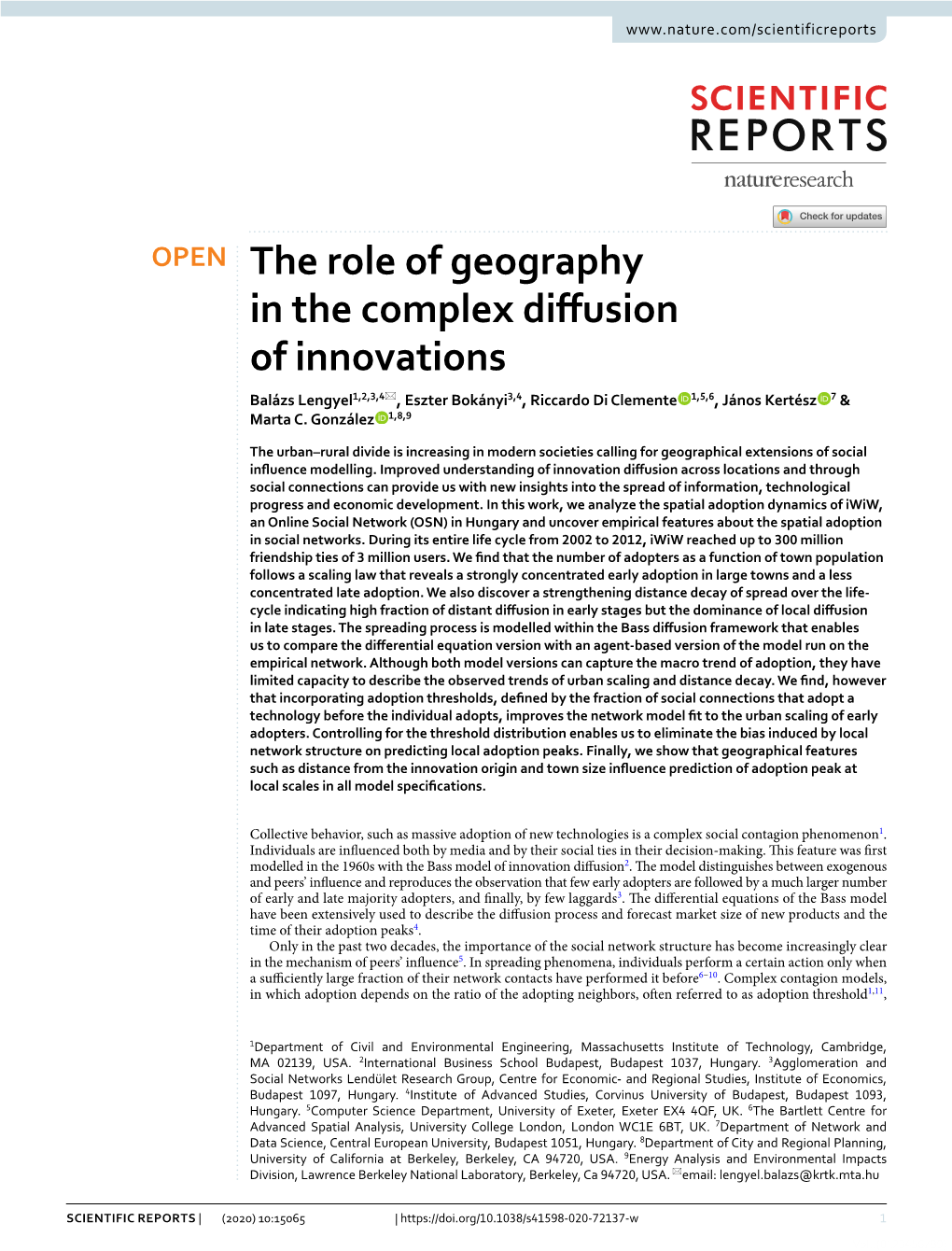 The Role of Geography in the Complex Diffusion of Innovations