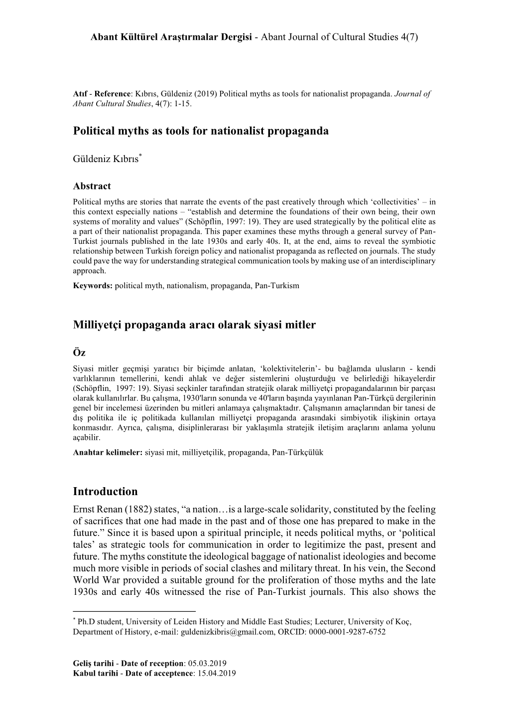 Political Myths As Tools for Nationalist Propaganda Milliyetçi