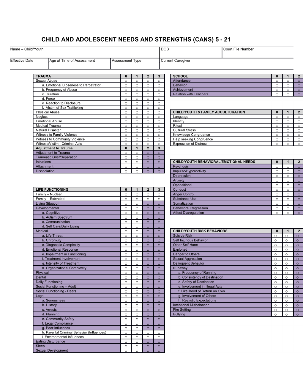 Child and Adolescent Needs and Strengths (Cans) 5 - 21