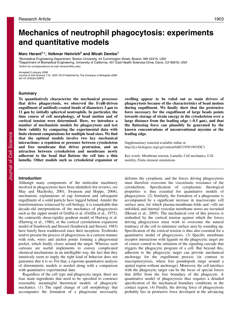 Mechanics of Neutrophil Phagocytosis: Experiments and Quantitative Models