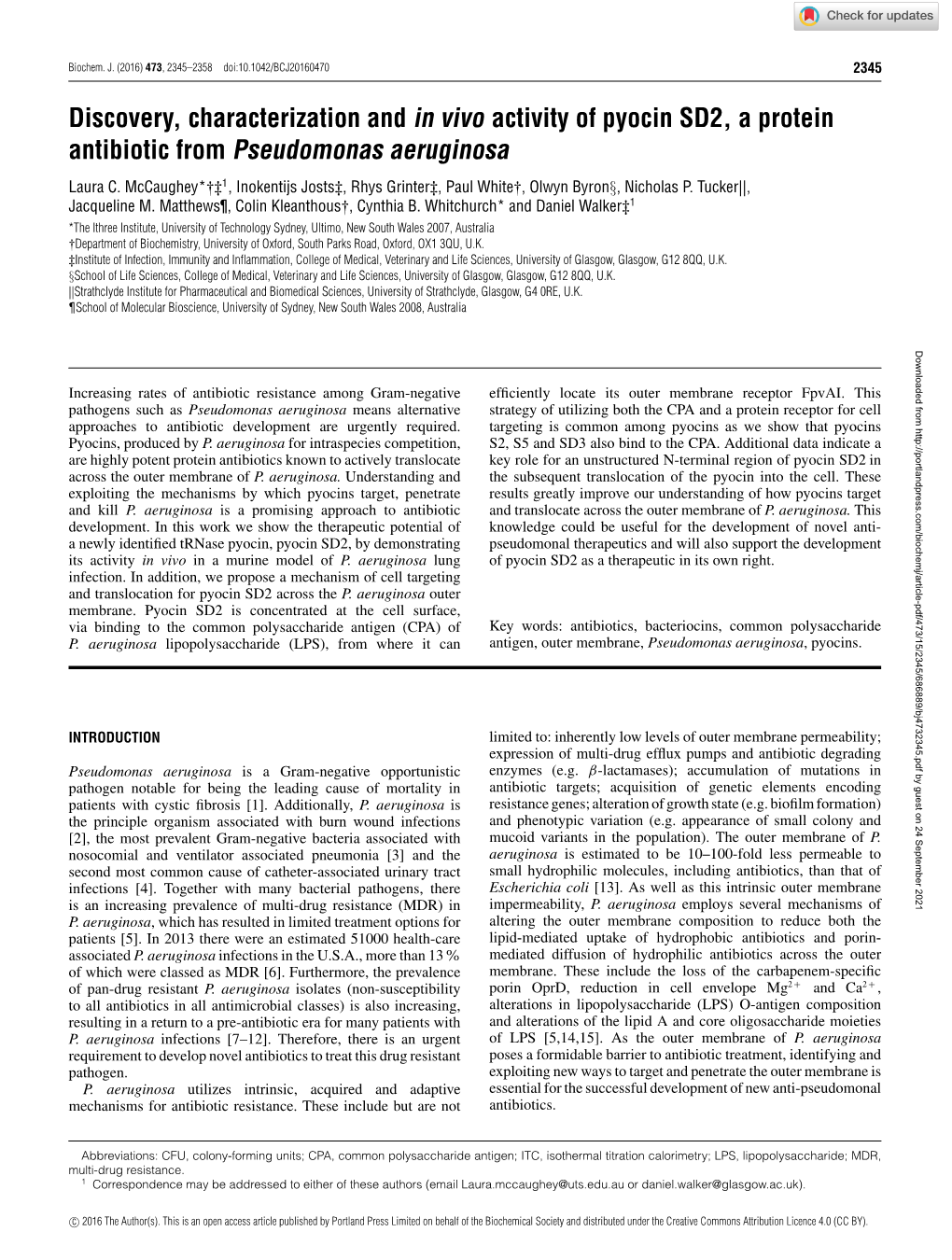 Discovery, Characterization and In€Vivo Activity of Pyocin SD2, A