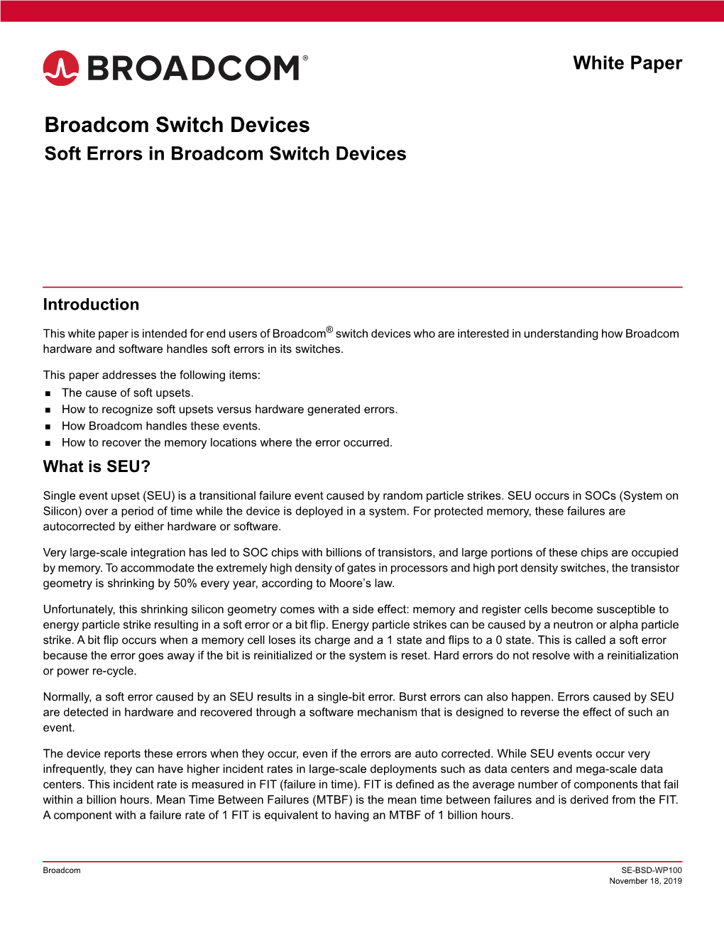 Soft Errors in Broadcom Switch Devices