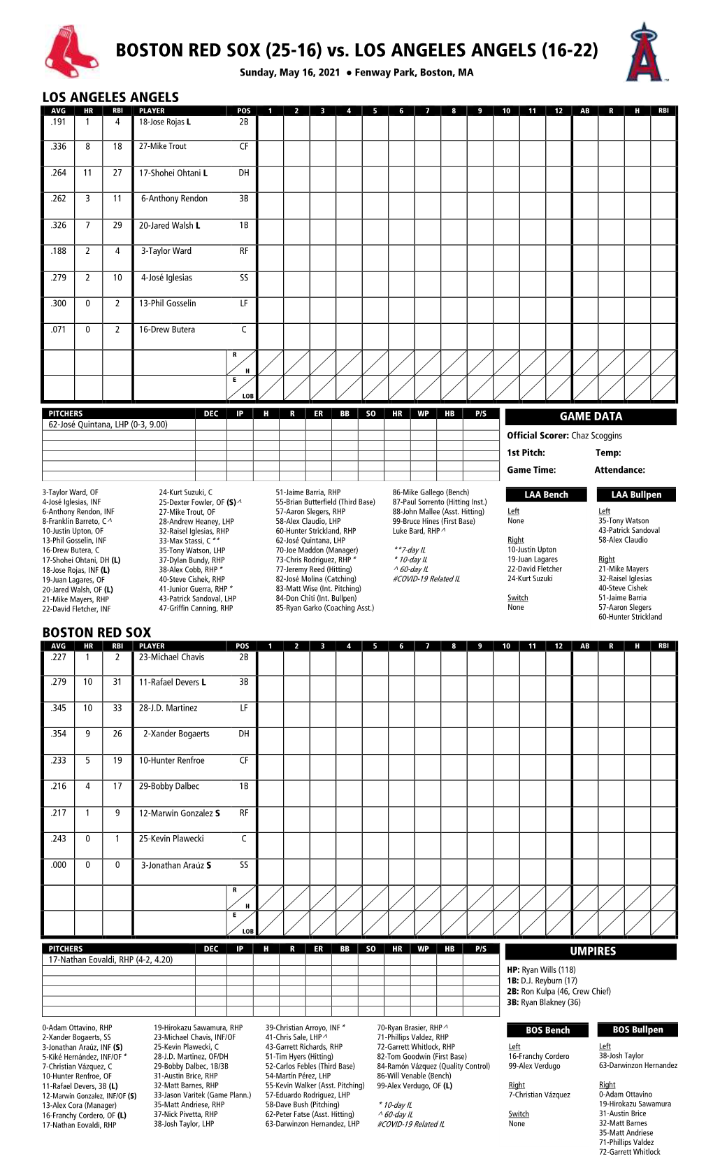Lineup Sheet