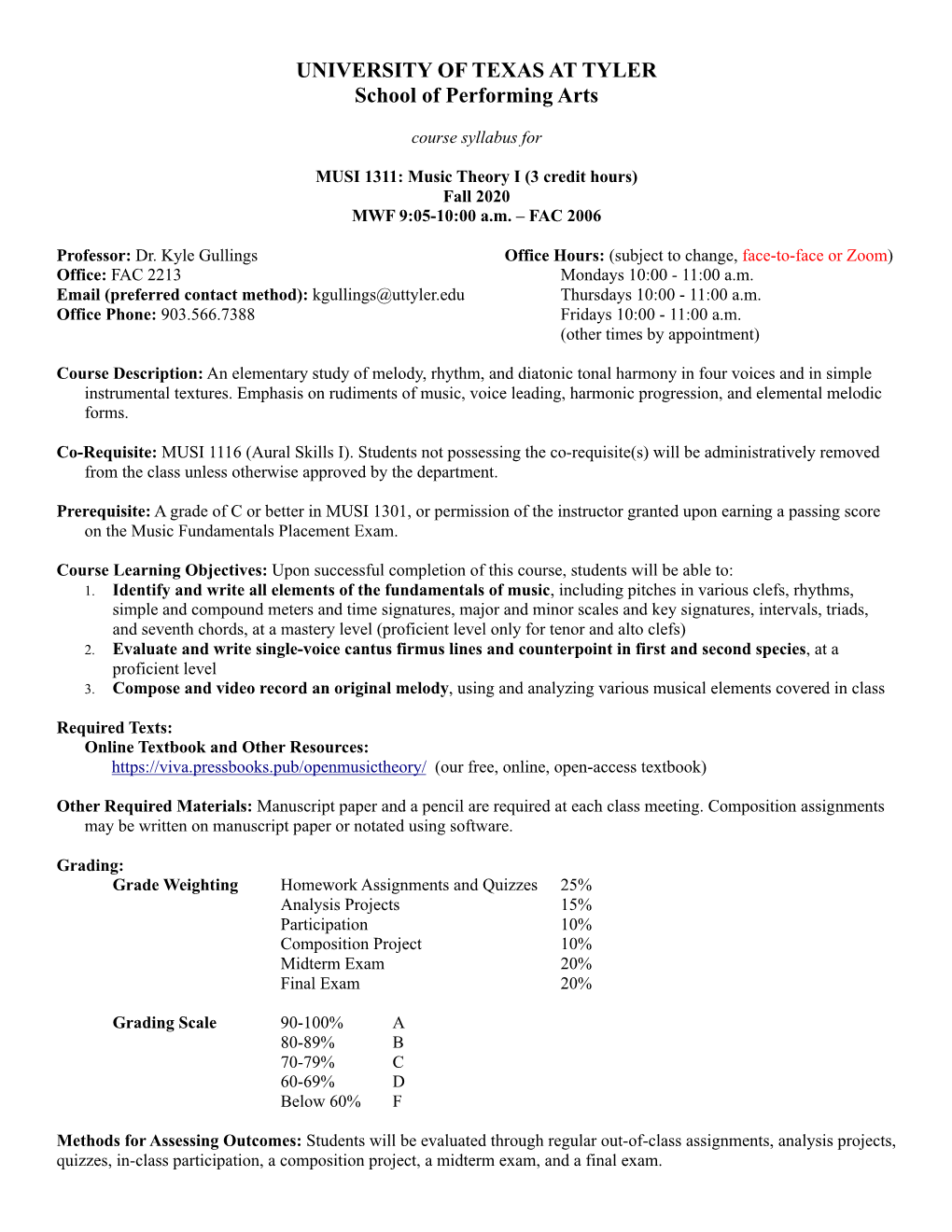 Fall 2020 Music Theory I