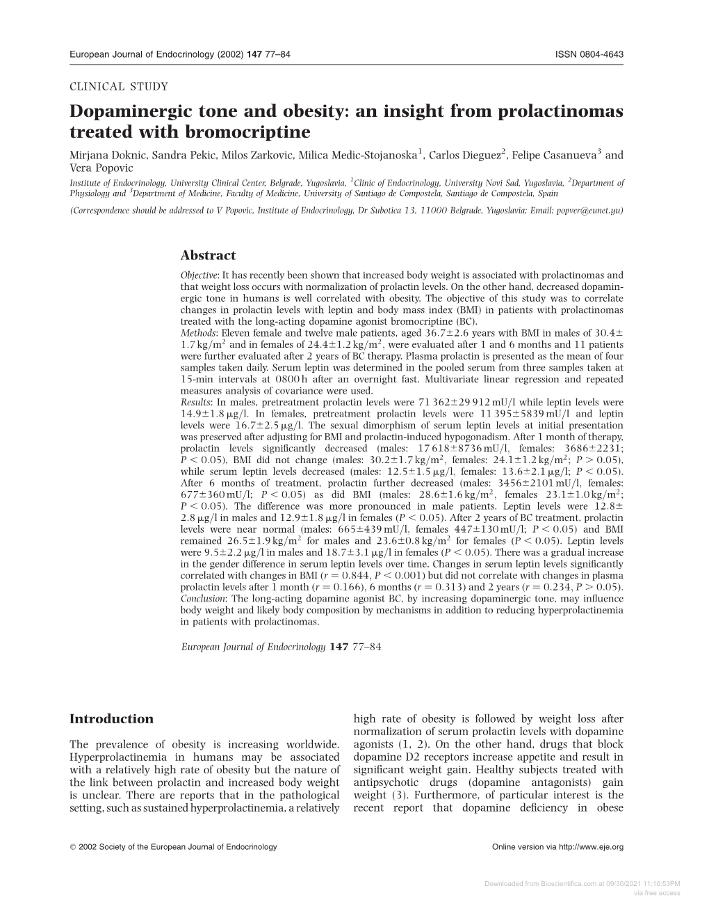 Dopaminergic Tone and Obesity: an Insight from Prolactinomas Treated