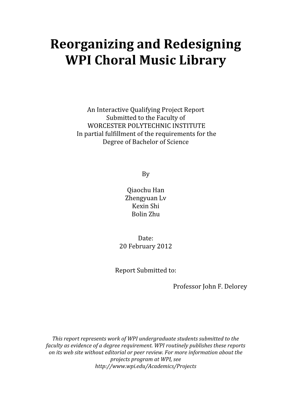 Reorganizing and Redesigning WPI Choral Music Library