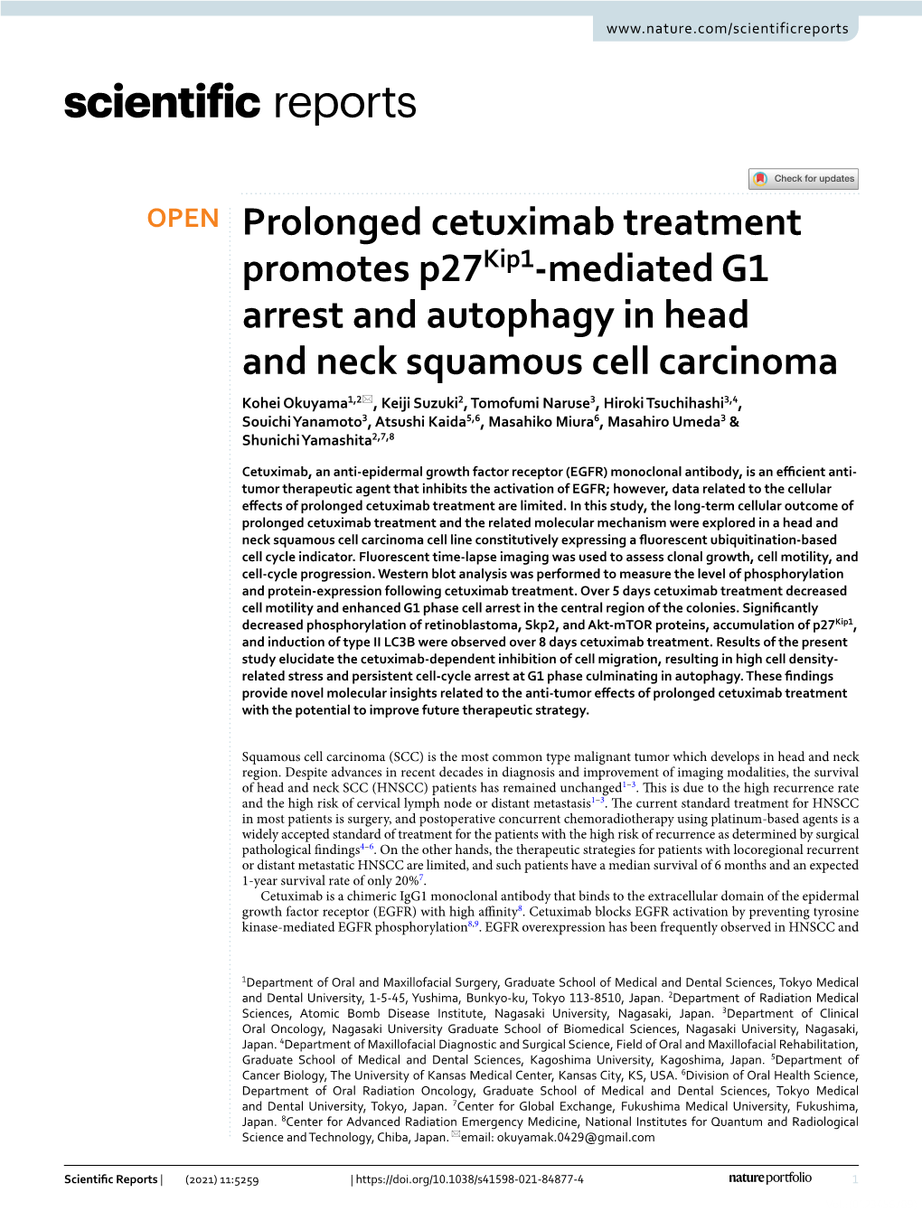 Prolonged Cetuximab Treatment Promotes P27kip1-Mediated G1 Arrest and Autophagy in Head and Neck Squamous Cell Carcinoma