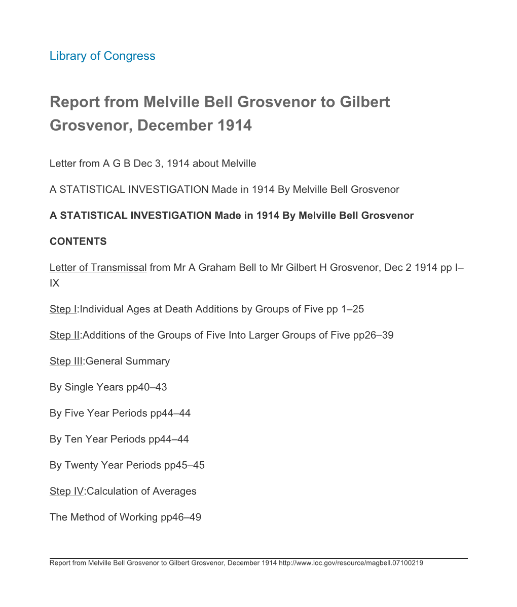 Report from Melville Bell Grosvenor to Gilbert Grosvenor, December 1914