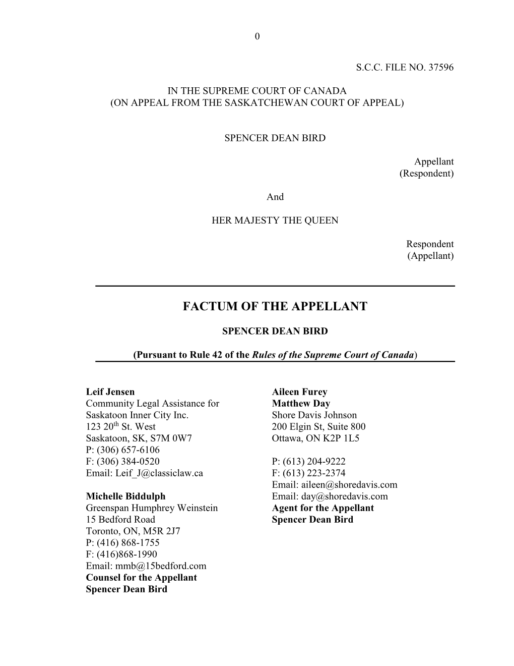 Factum of the Appellant