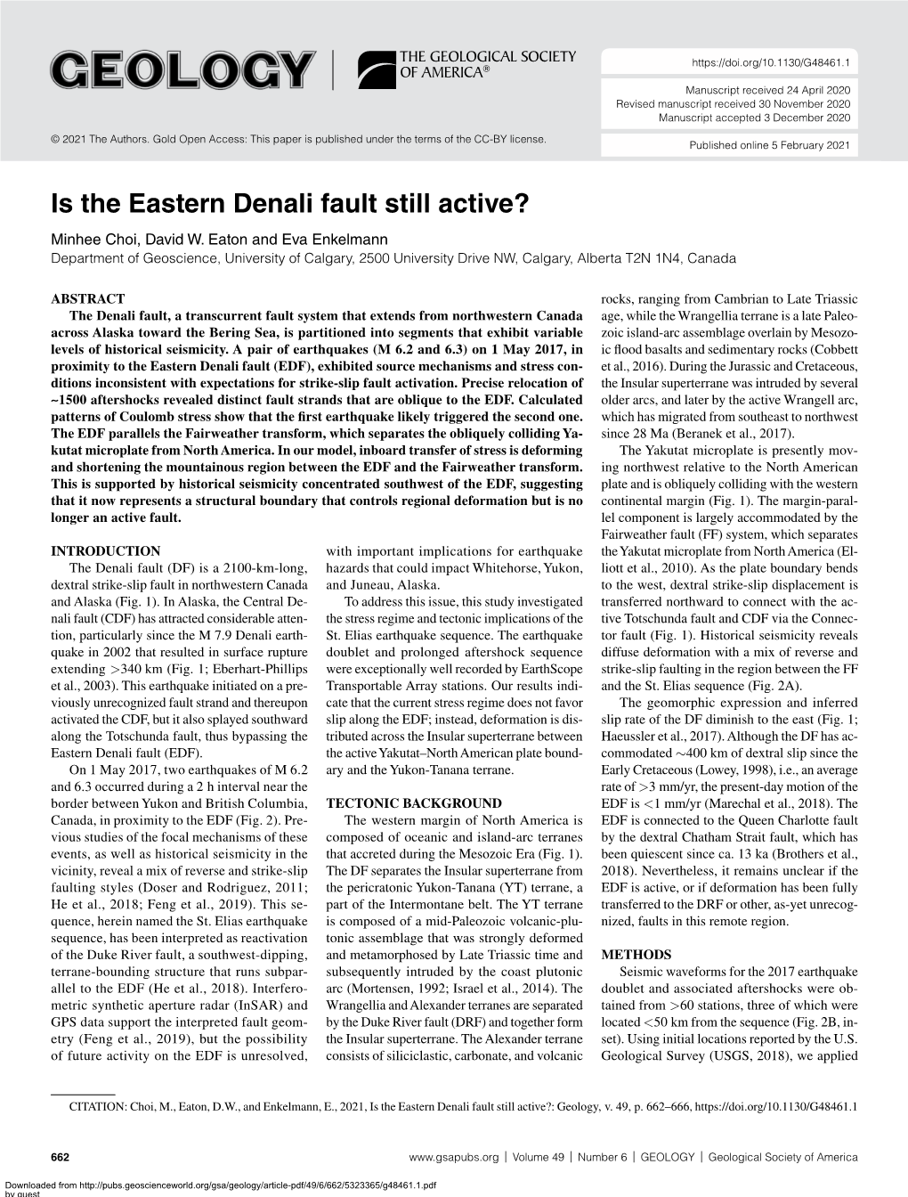 Is the Eastern Denali Fault Still Active? Minhee Choi, David W