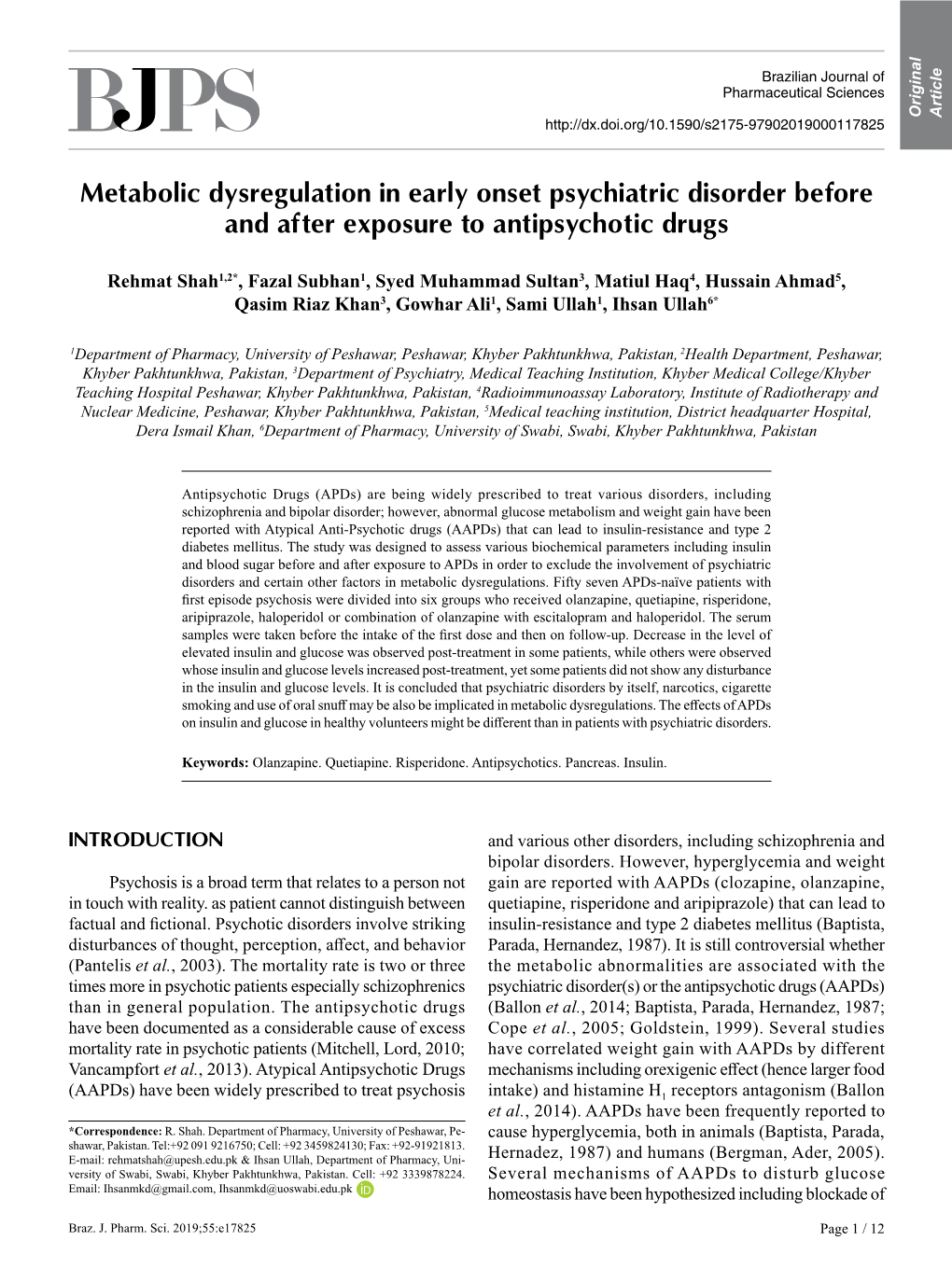 Metabolic Dysregulation in Early Onset Psychiatric Disorder Before and After Exposure to Antipsychotic Drugs
