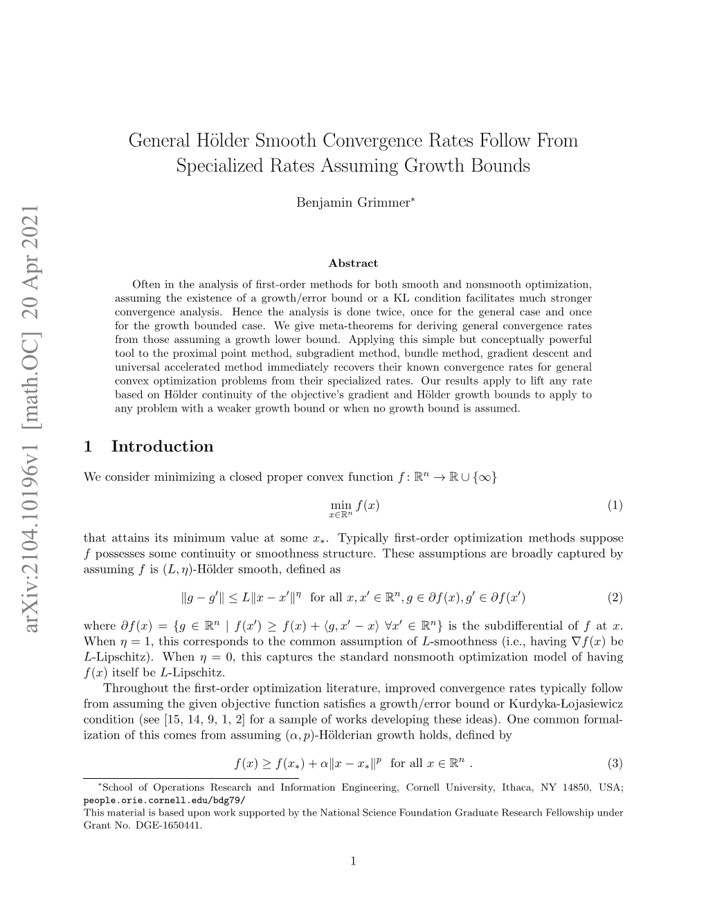 General Hölder Smooth Convergence Rates Follow from Specialized Rates Assuming Growth Bounds
