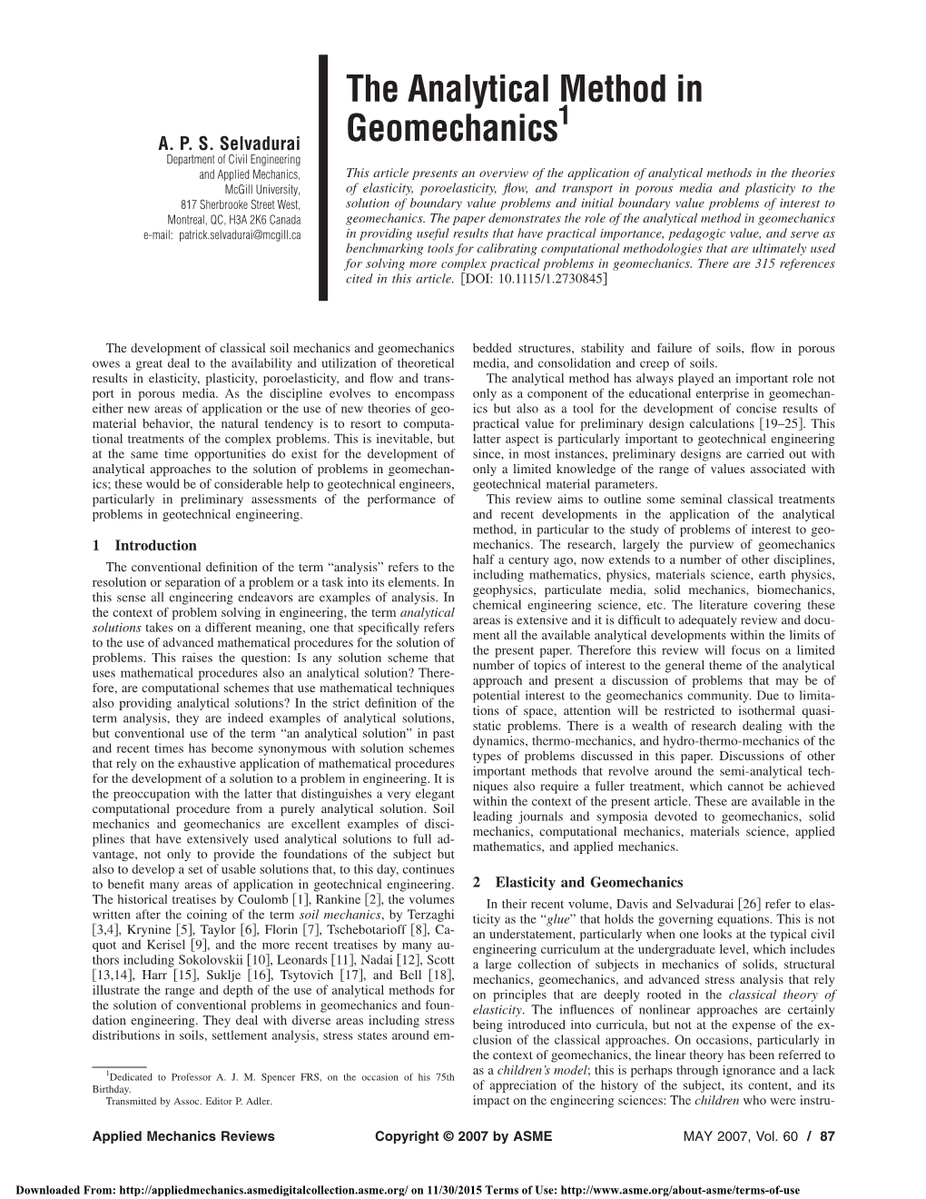 The Analytical Method in Geomechanics