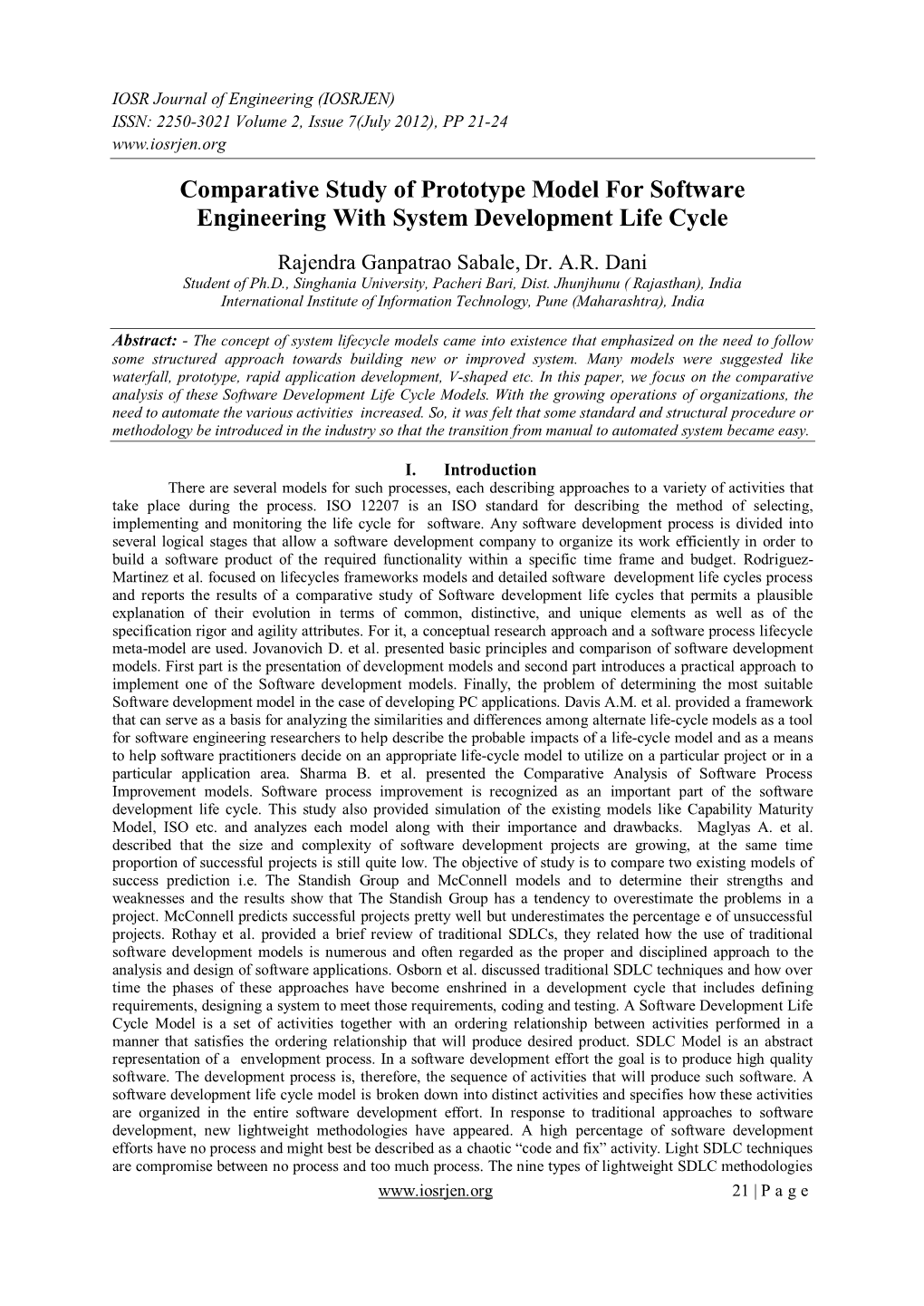 Comparative Study of Prototype Model for Software Engineering with System Development Life Cycle