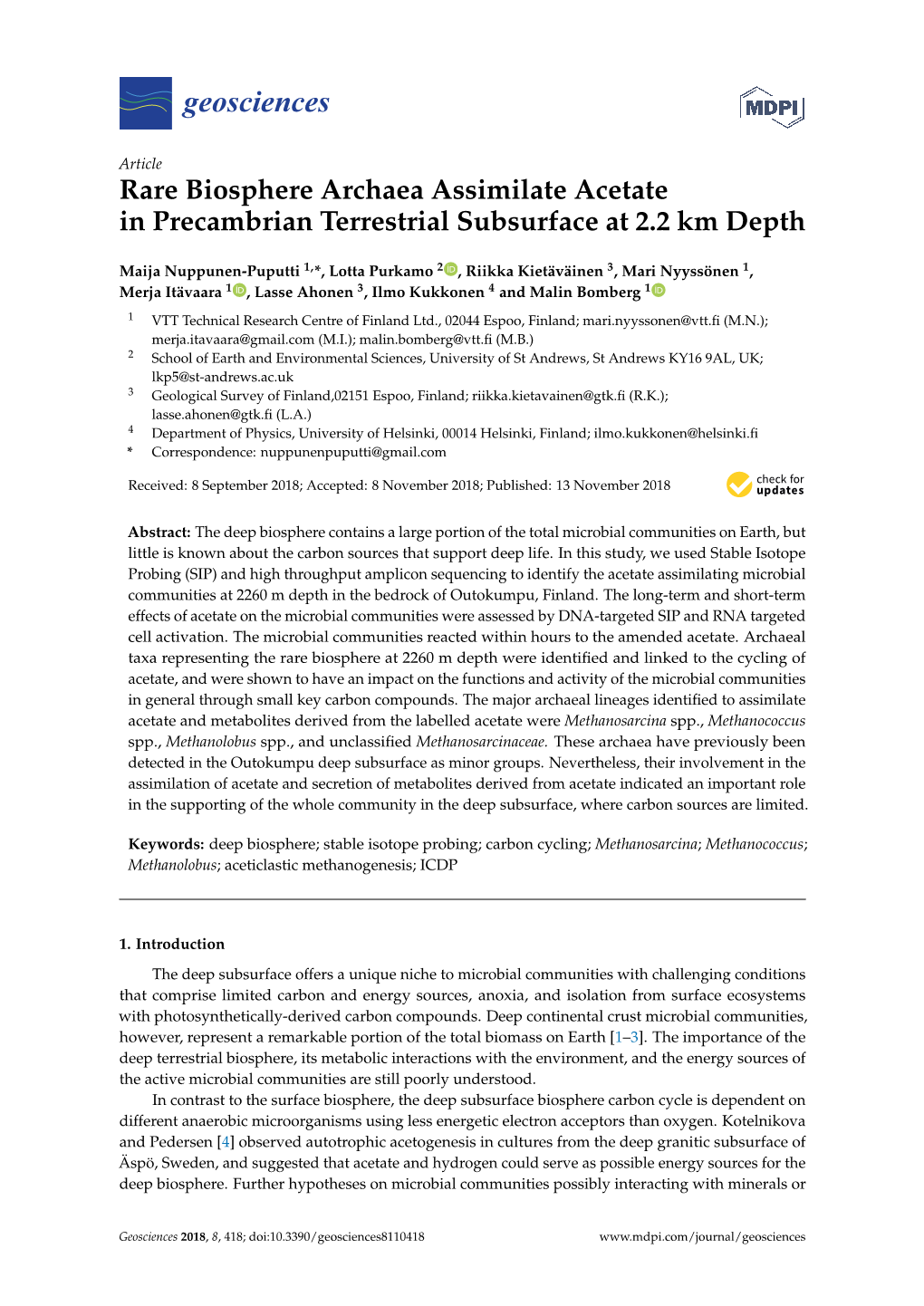 Rare Biosphere Archaea Assimilate Acetate in Precambrian Terrestrial Subsurface at 2.2 Km Depth