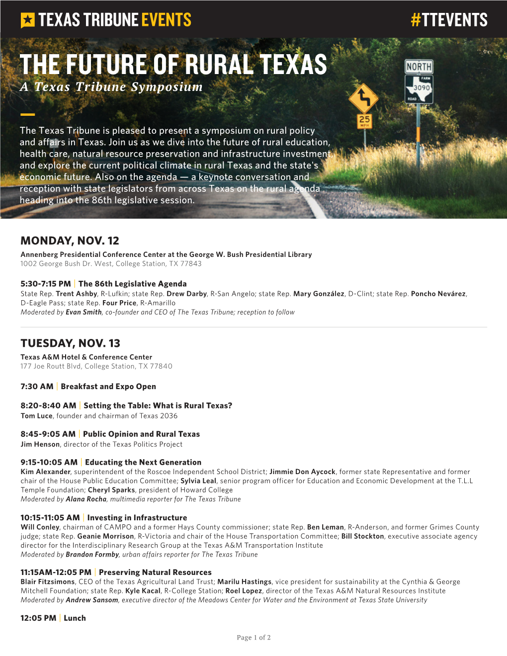 THE FUTURE of RURAL TEXAS a Texas Tribune Symposium