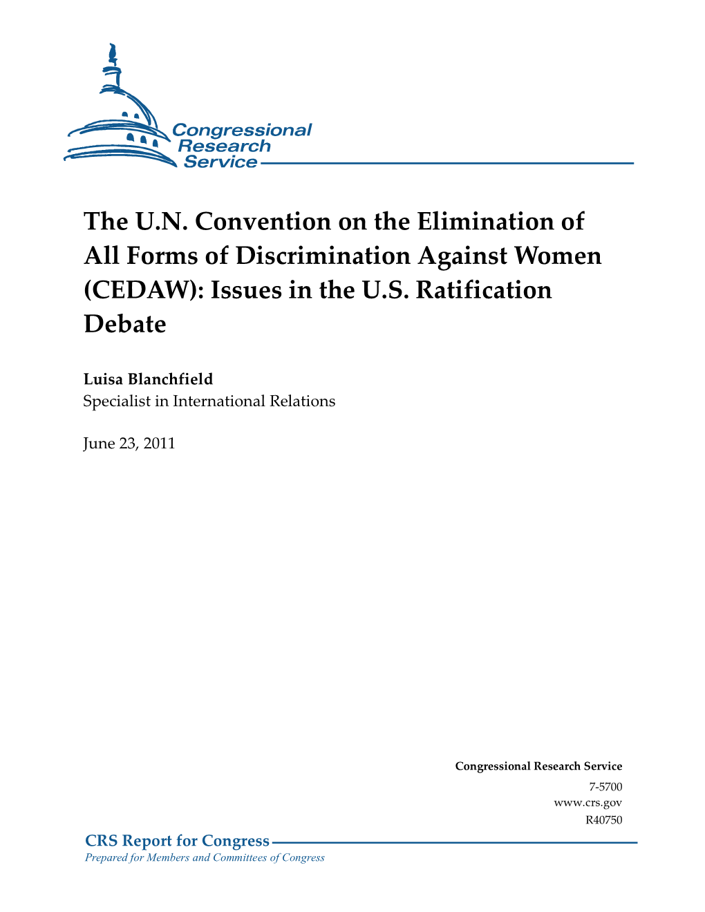 (CEDAW): Issues in the US Ratification Debate