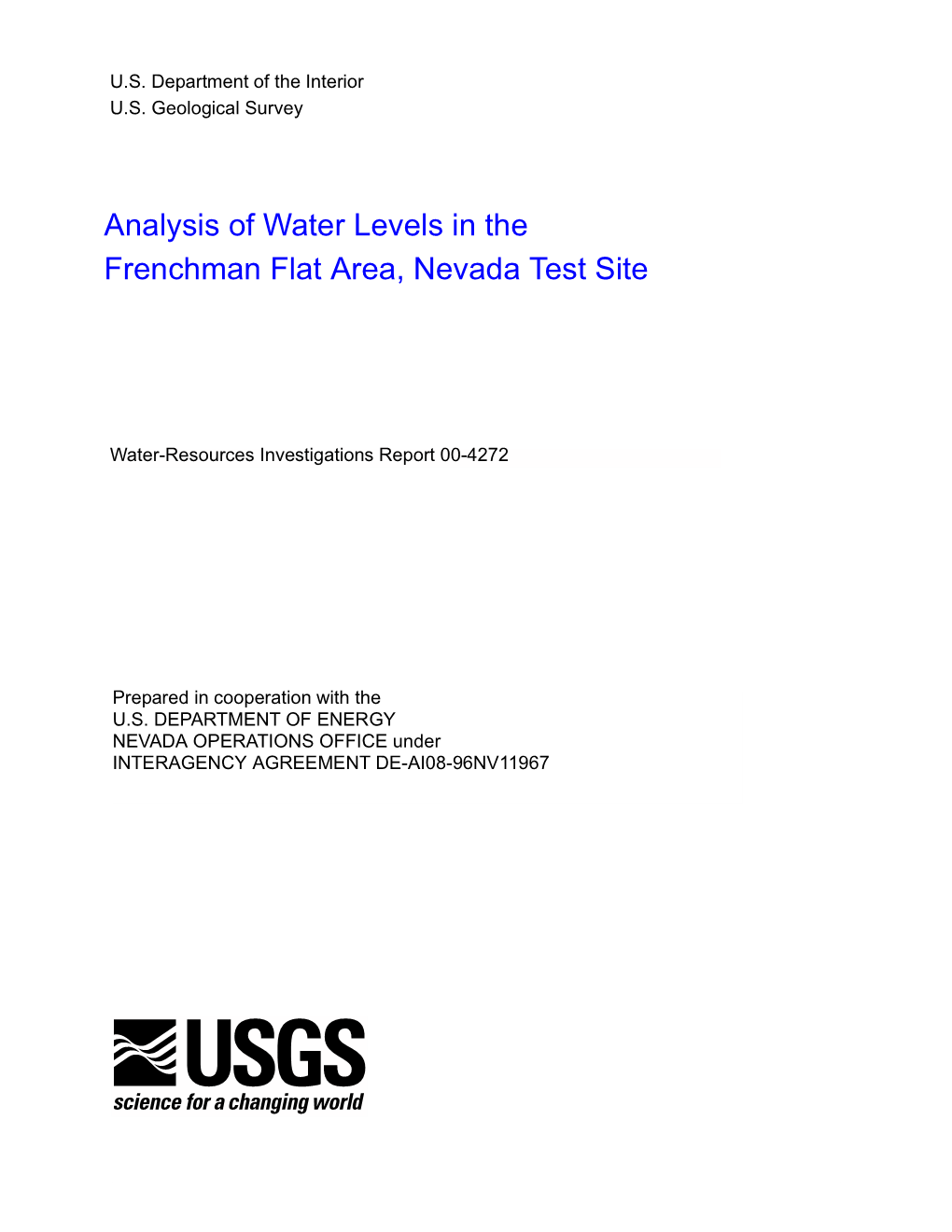 Analysis of Water Levels in the Frenchman Flat Area, Nevada Test Site