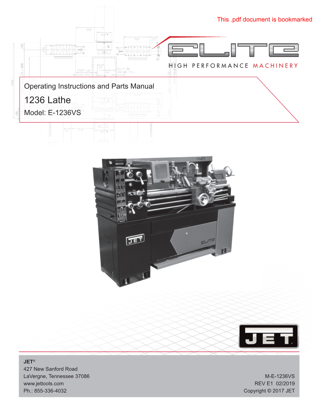 Operating Instructions and Parts Manual 1236 Lathe Model: E-1236VS