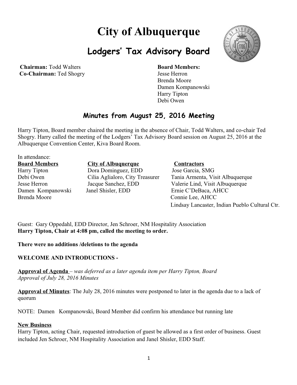 Lodgers Tax Advisory Board