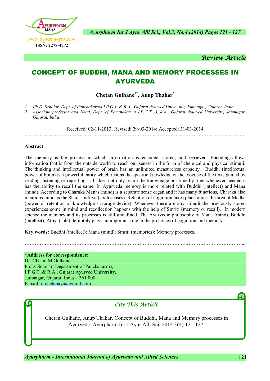 Concept of Buddhi, Mana and Memory Processes in Ayurveda