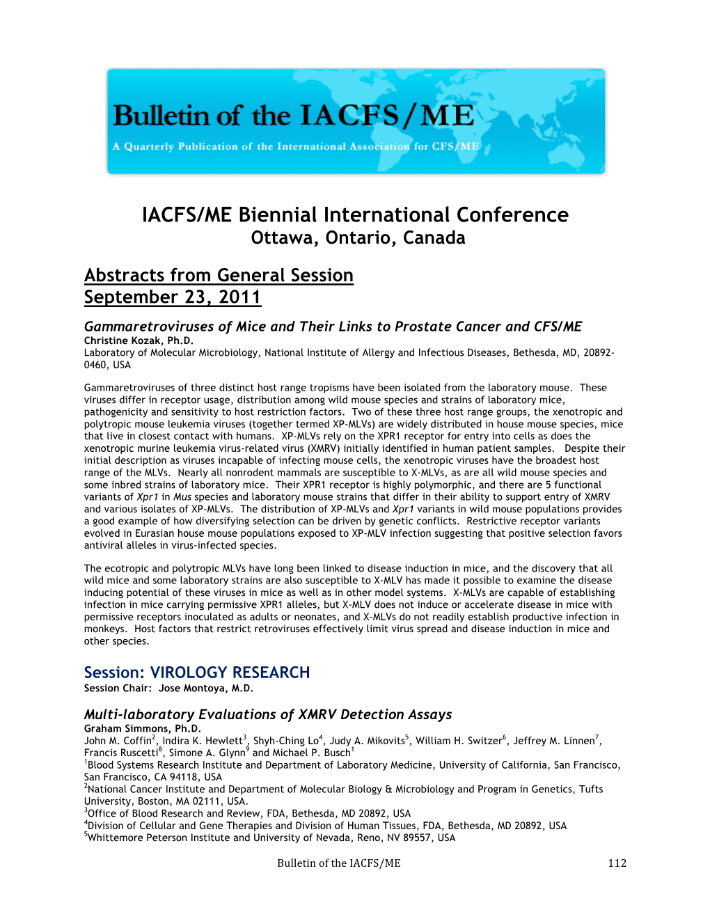 IACFS/ME Biennial International Conference Ottawa, Ontario, Canada