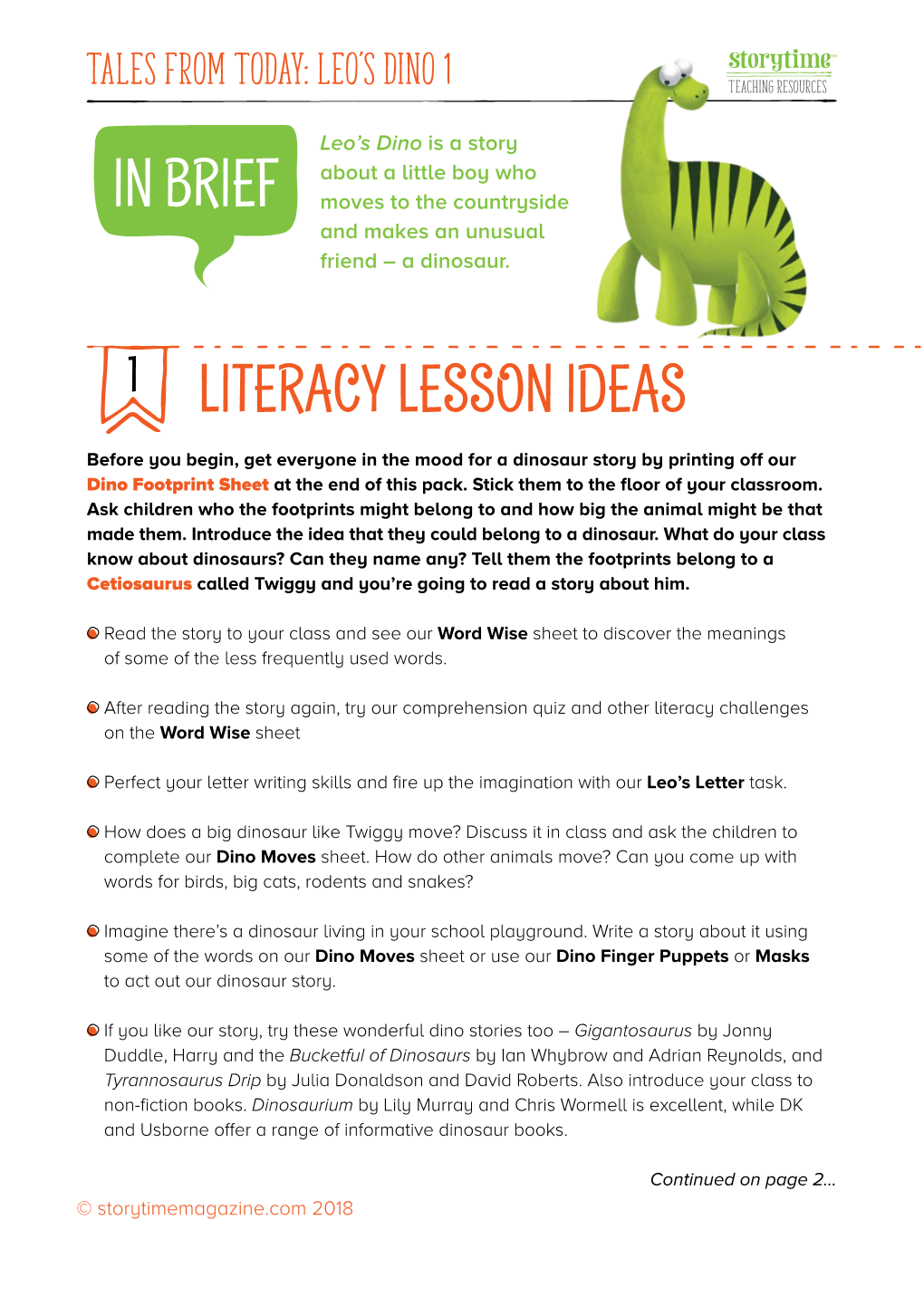 In Brief Literacy Lesson Ideas