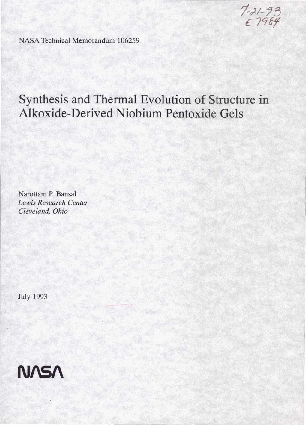 Synthesis and Thermal Evolution of Structure in Alkoxide-Derived Niobium Pentoxide Gels